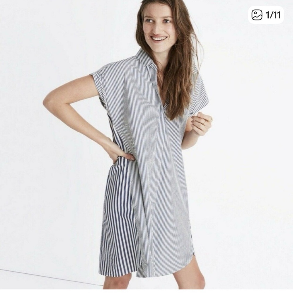 Madewell Blue and White Striped Button Down Dress